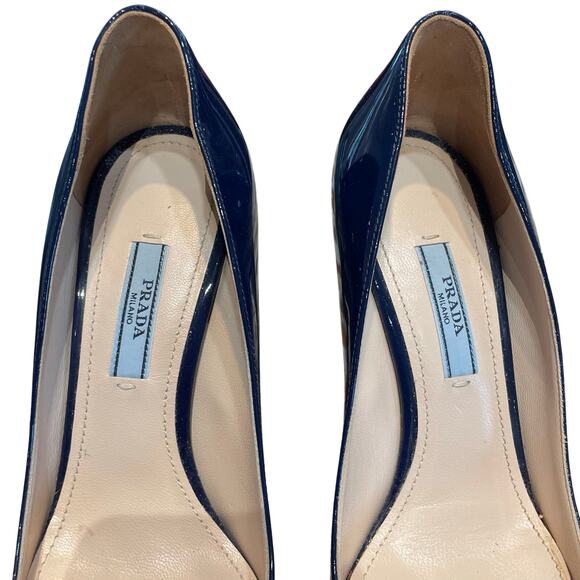 Prada Royal Calzature Donna Pumps Navy Blue Patent Leather Womens 36.5 / US 6.5 - Picture 4 of 10